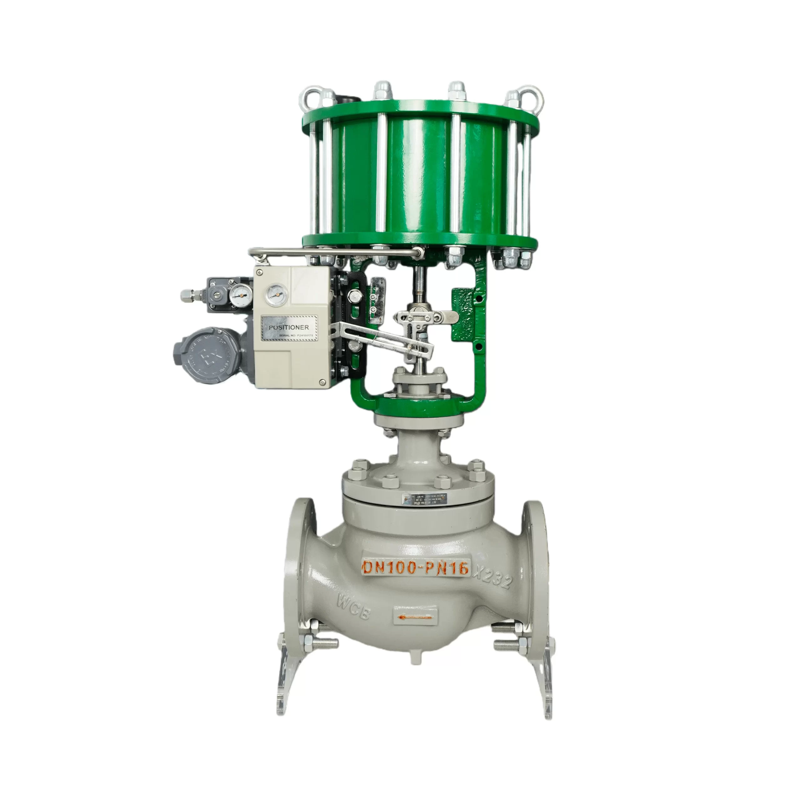 Боковой вид двойного действия пневматического управляющего глобусного клапана ZJHM с позиционером