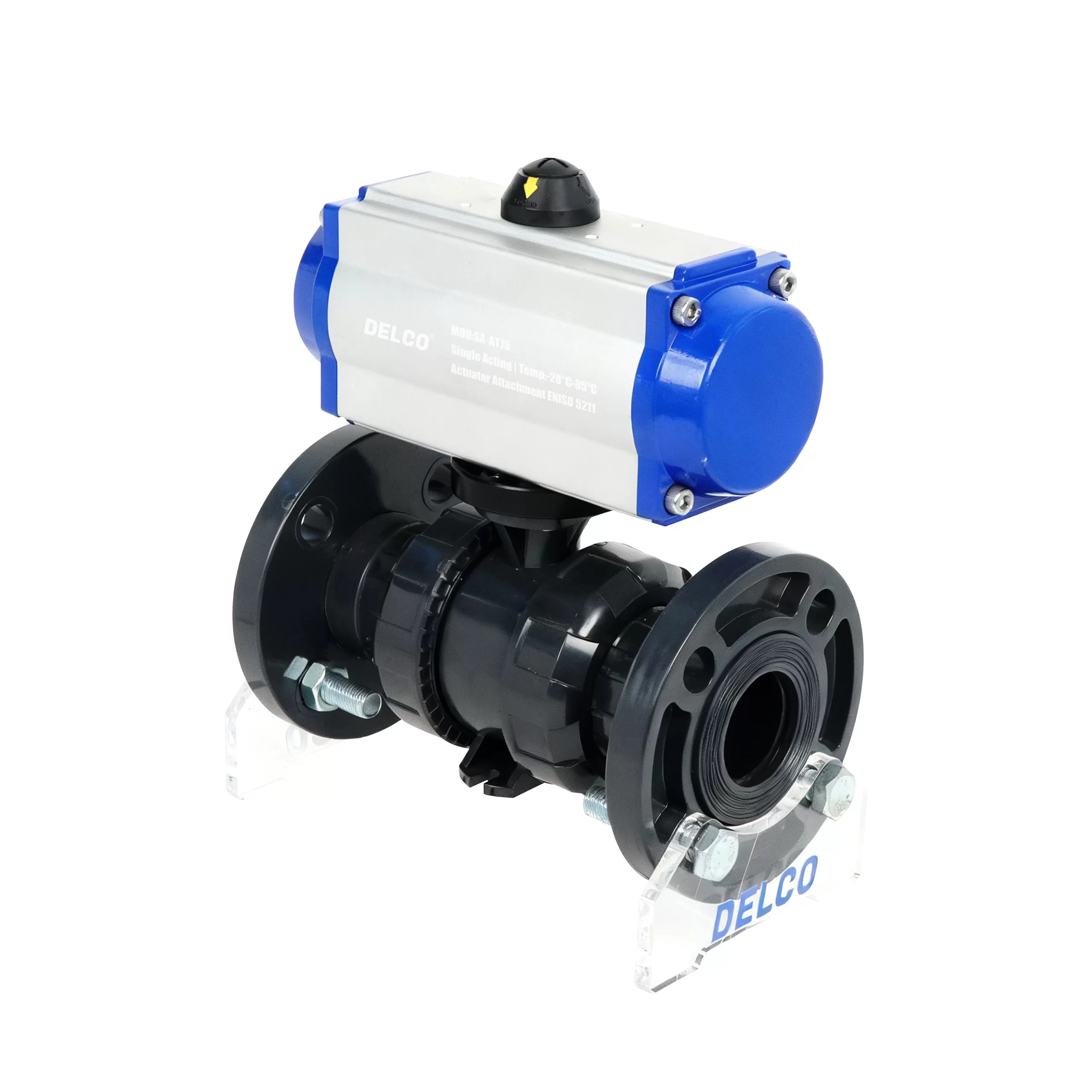 DK66-PVC Pneumatic UPVC Double Union Flange Ball Valve 1