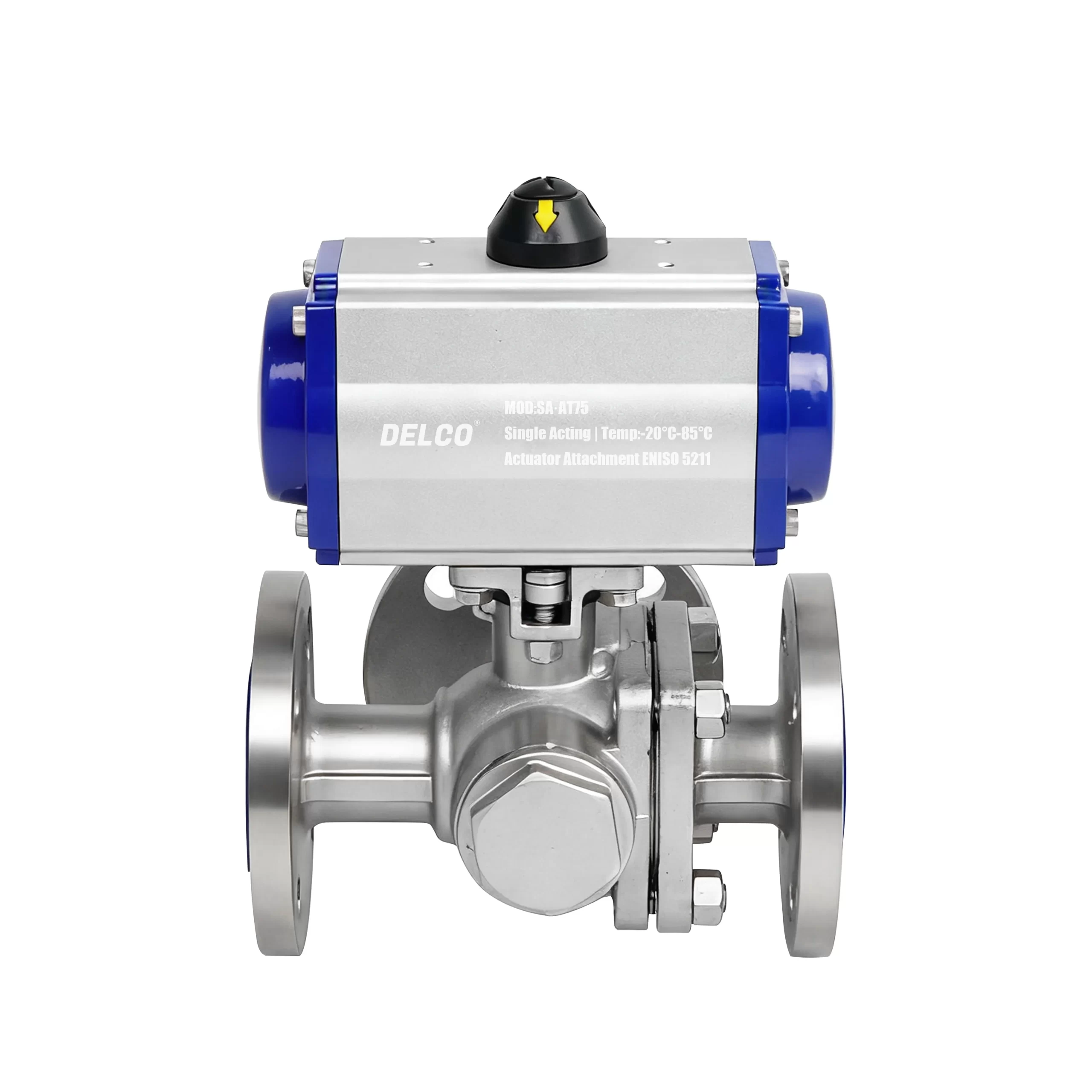 DK66-TF Pneumatic 3-Way Stainless Steel Flanged Ball Valve 1
