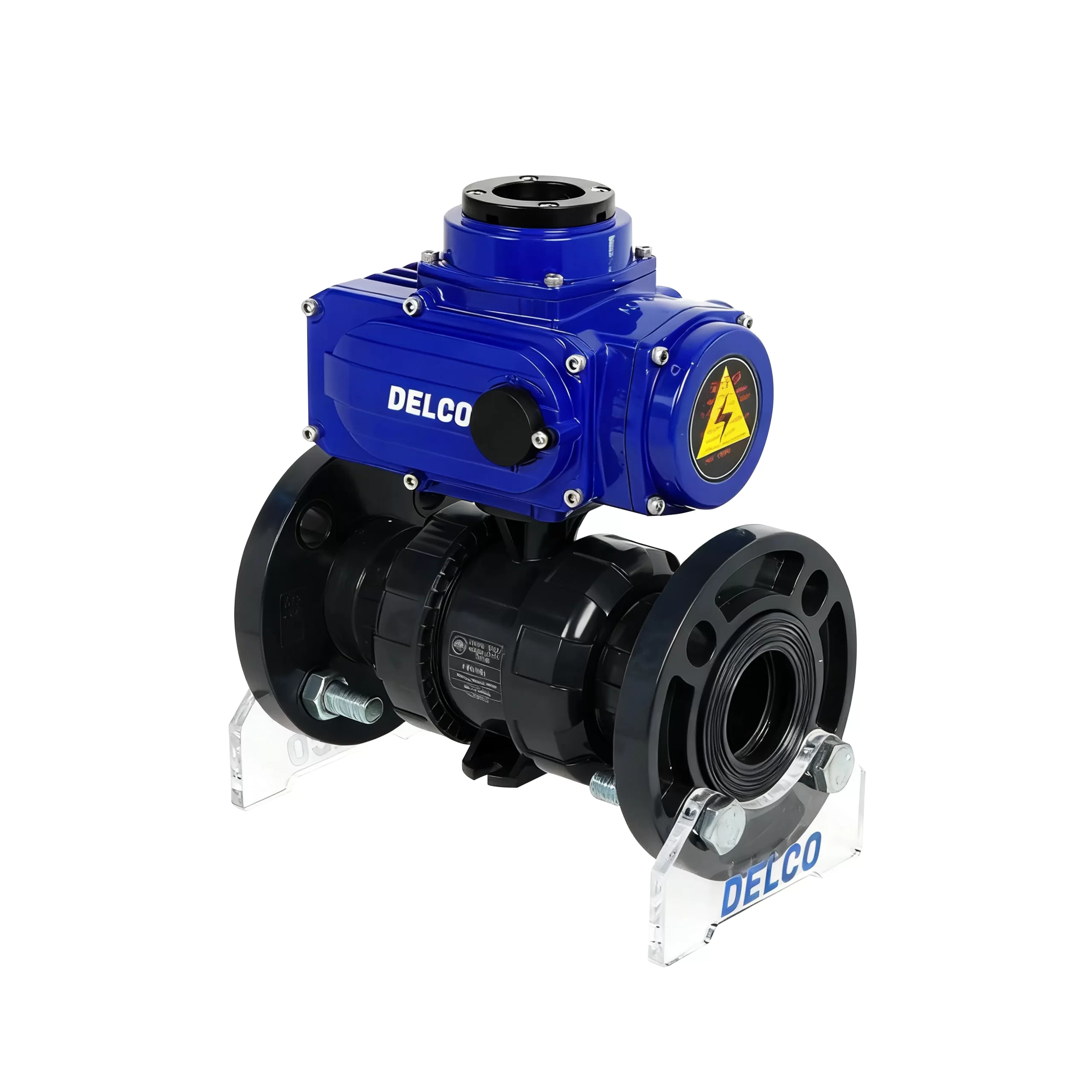 IP67-DK55-PVF Electric Two-Way Double Union Plastic Flanged Ball Valve 1