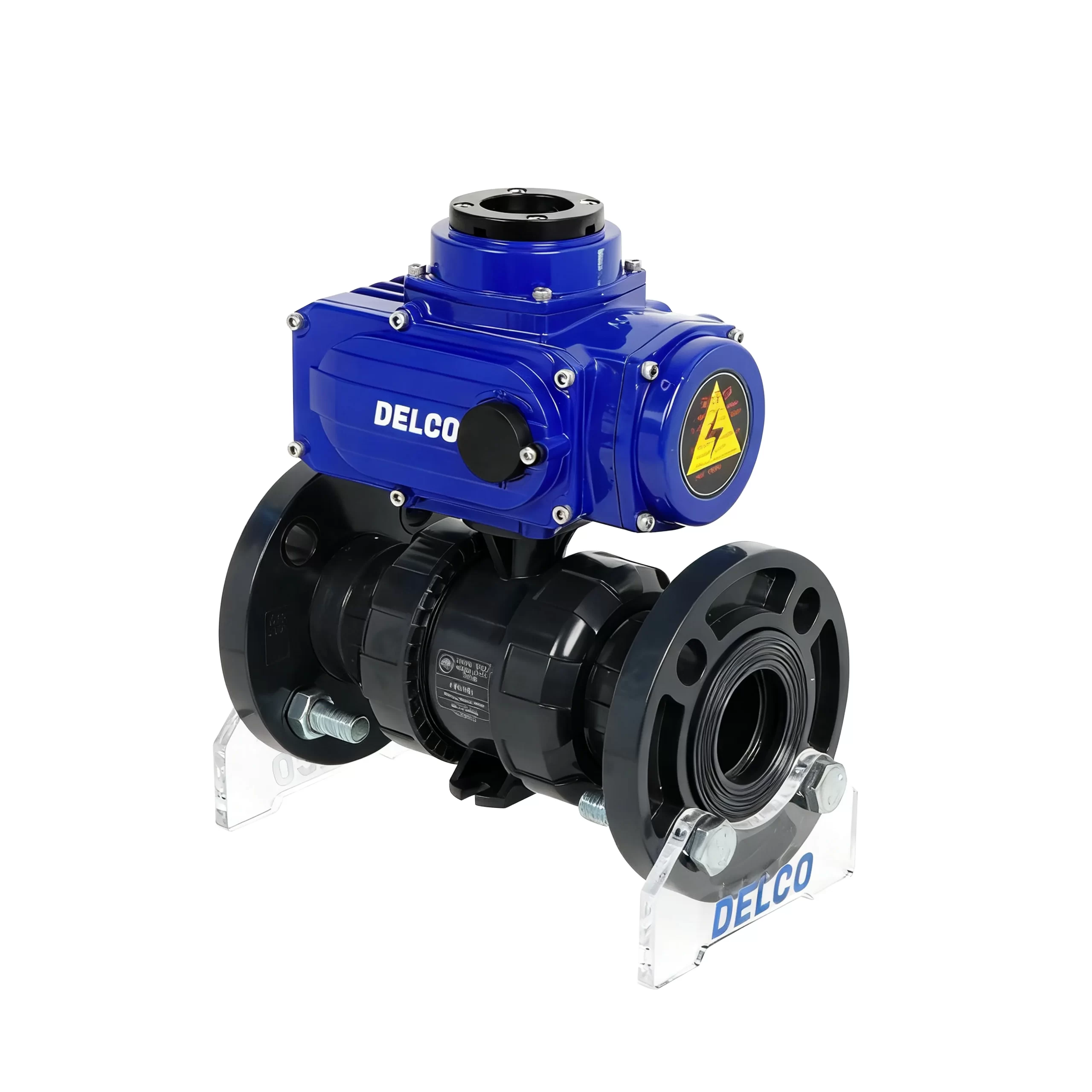 IP67-DK55-PVF Electric Two-Way Double Union Plastic Flanged Ball Valve 3